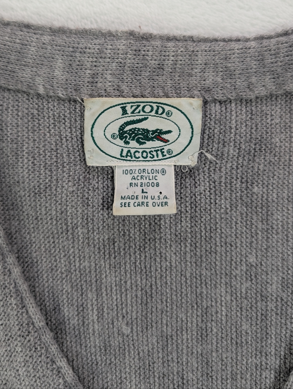 Vtg 80s IZOD Lacoste Gray Cardigan Sweater | Made in USA | Large - Picture 4 of 9
